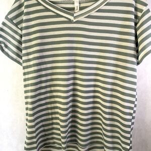 Honeyme M Green & White Stripe Waffled Shirt